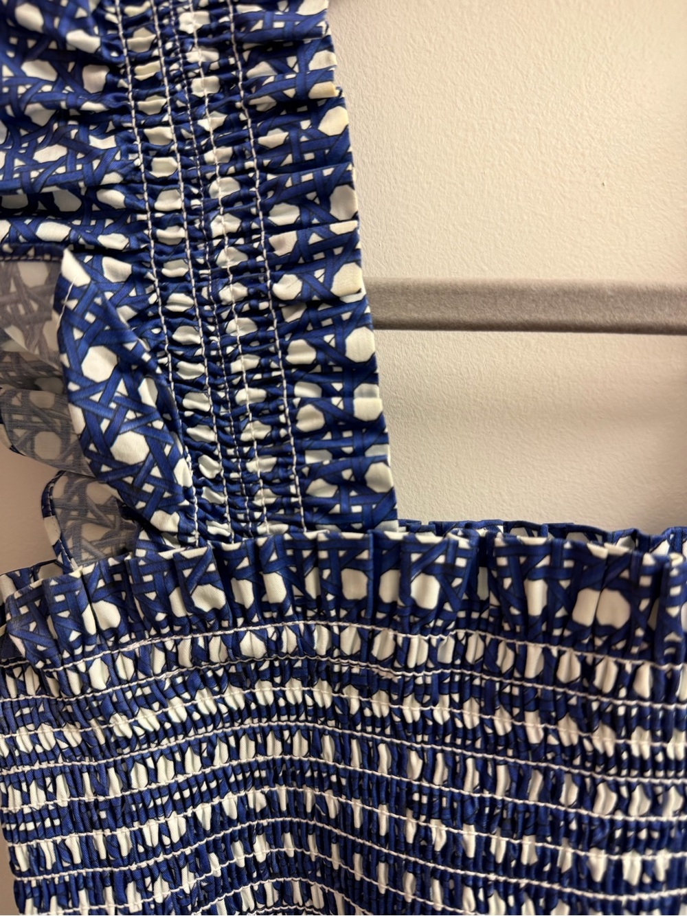 Hill House Navy Blue and White Smocked Flutter-Sleeve Sundress - Picture 3 of 5